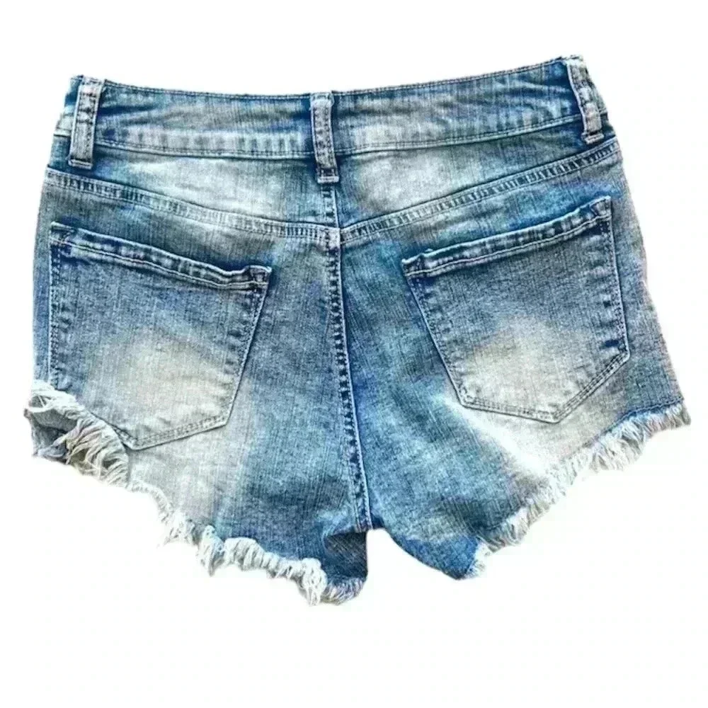 Altar’d State Bleached Faded Distressed Frayed‎ Denim Cheeky Shorts Size 24